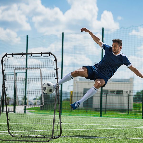 Rete da calcio rebounder pieghevole con bersaglio, altezza e angolazione regolabili, metallo e pe, 123x73x178.5cm, nero - 