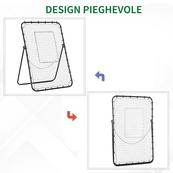 Rete da calcio rebounder pieghevole con bersaglio, altezza e angolazione regolabili, metallo e pe, 123x73x178.5cm, nero - 