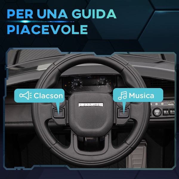 Macchina elettrica per bambini a licenza land rover con fari, clacson e cintura,106x65.5x51 cm, nero - 