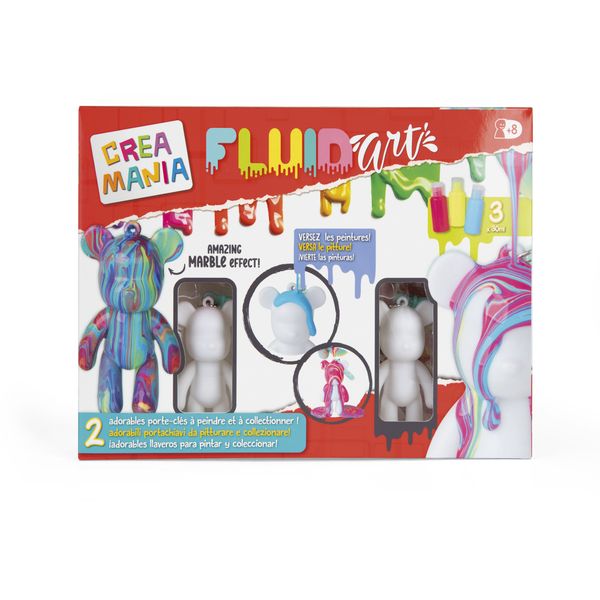 Fluid art kit portachiavi – 2 orsetti da decorare con colori acrilici - CREA MANIA