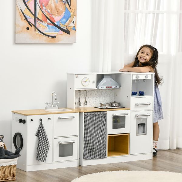 Cucina giocattolo 2 pezzi per bambini 3-6 anni con utensili da cucina, luci ed effetti sonori, in mdf e pp - 