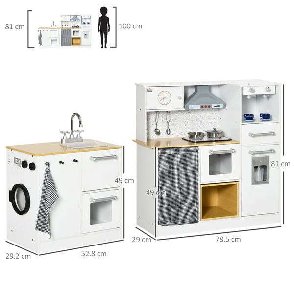 Cucina giocattolo 2 pezzi per bambini 3-6 anni con utensili da cucina, luci ed effetti sonori, in mdf e pp - 