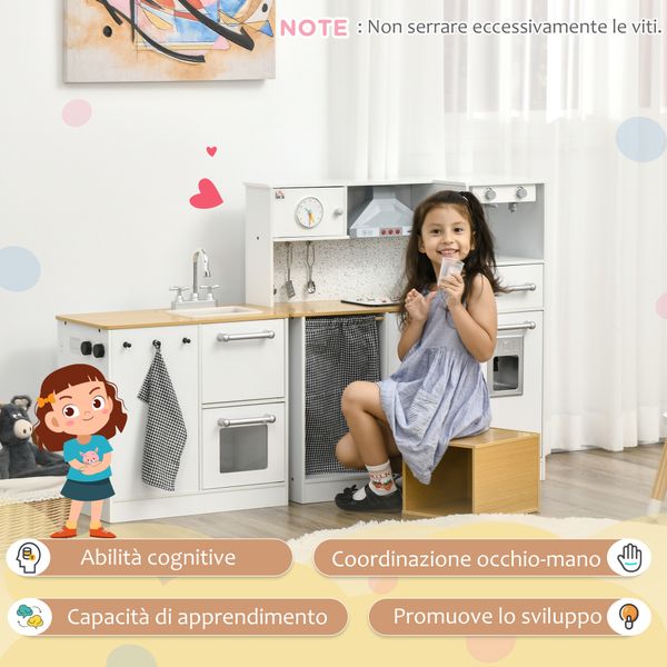 Cucina giocattolo 2 pezzi per bambini 3-6 anni con utensili da cucina, luci ed effetti sonori, in mdf e pp - 