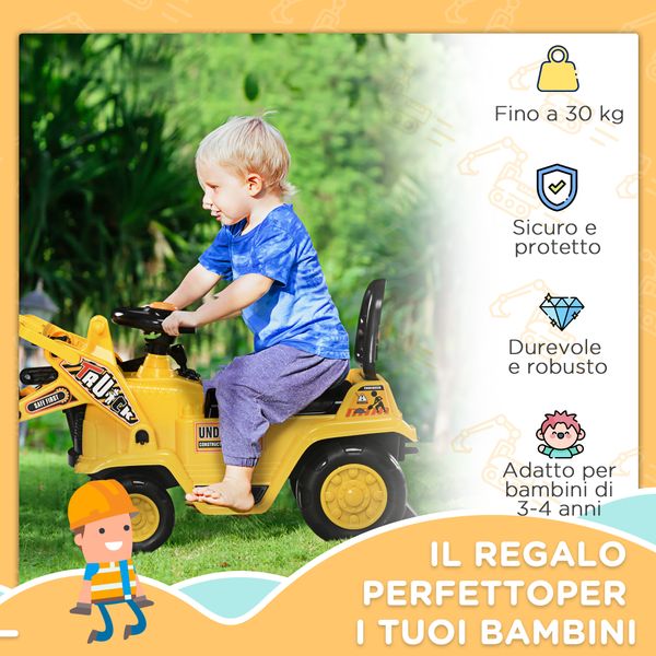 Escavatore per bambini 3-4 anni con pinza, pulsante per suoni e spazio portaoggetti, 83x27x39 cm, giallo e nero - 