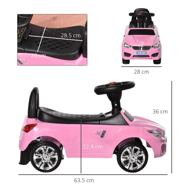 Macchinina per bambini cavalcabile con volante, macchina bambini con fari e musiche integrate, età 18-36 mesi, 63.5x28x36cm, rosa - 