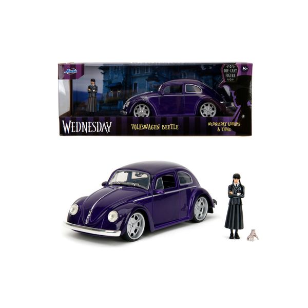 Jada toys - wednesday volkswagen beetle, +8 anni, in scala 1:24, die-cast, incluso personaggio di mercoledì e mano - INVINCIBLE HEROES, MERCOLEDI