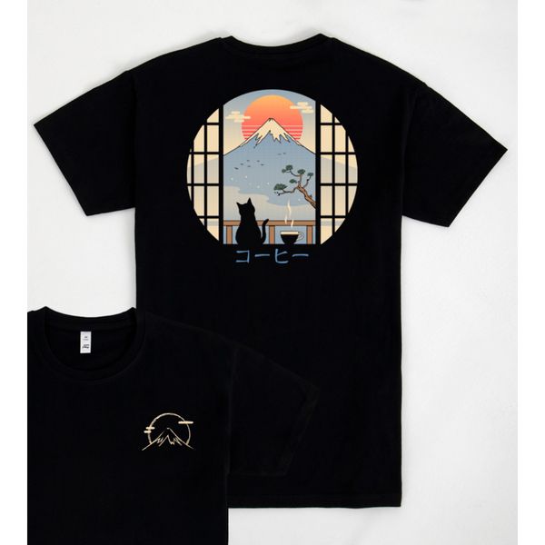 T-shirt coffe cat in mountain fuji - Pampling