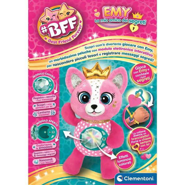 Clementoni bff - emy la mia amica dei segreti, dolce peluche interattivo per custodire segreti - CLEMENTONI
