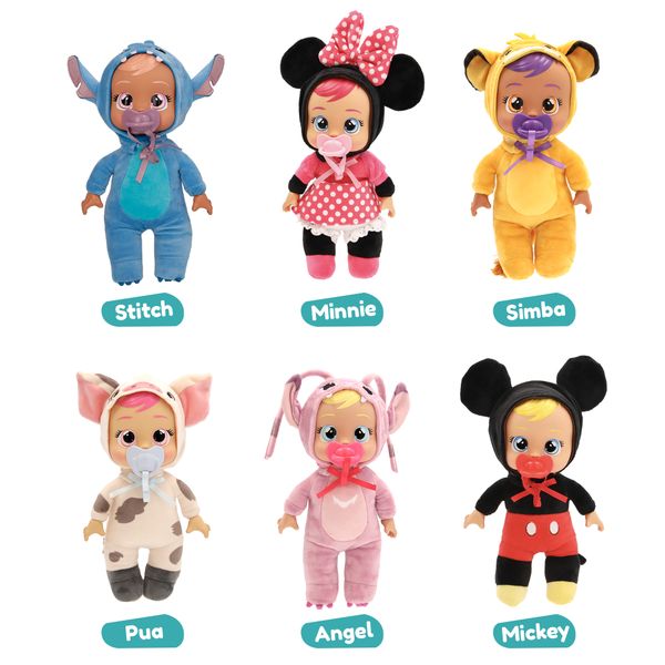Cry babies tiny cuddles disney w2 - bambole peluche disney da collezionare, 6 diversi personaggi - assortita - CRY BABIES