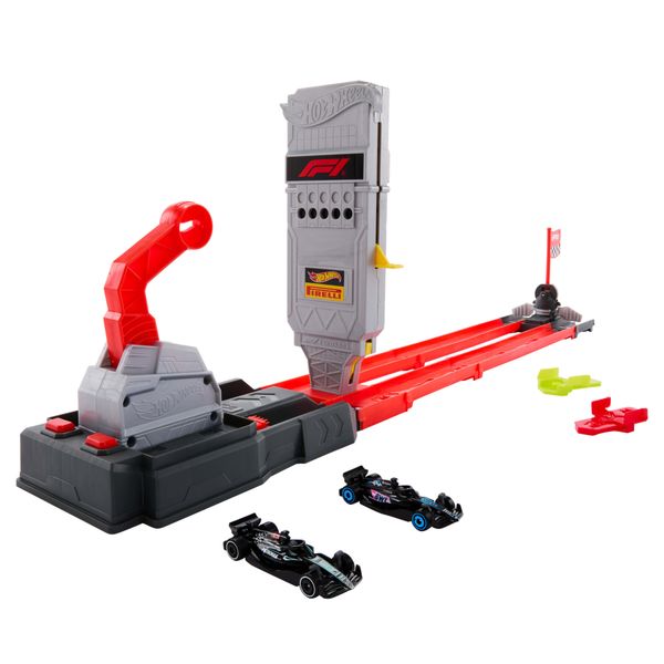 Hot wheels racing – formula 1 griglia di partenza - set pista con 2 auto da f1, torre di partenza e bandiera a scacchi - Hot Wheels
