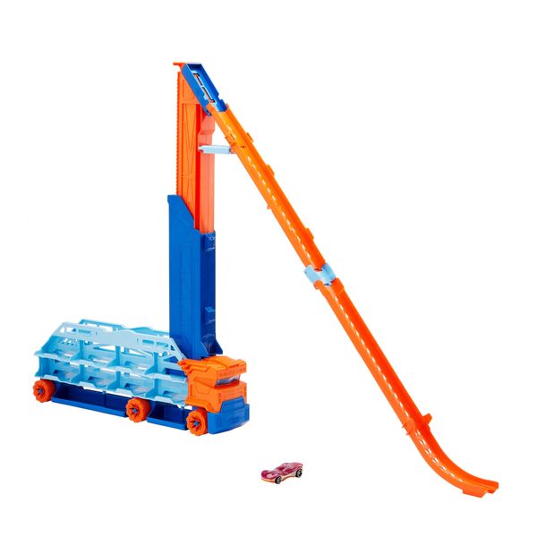 Hot wheels - autotrasportatore a caduta libera, set garage che si trasforma in pista con discesa, 1 macchinina inclusa - Hot Wheels