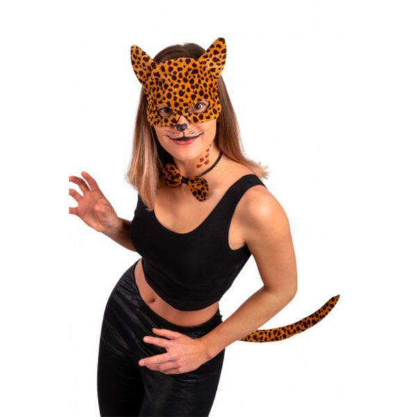 Set leopardo lusso carnevale con maschera, coda e papillon - CARNIVAL TOYS