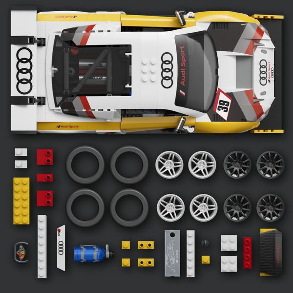 ​​mattel brick shop hot wheels - '15 audi r8 lms serie elite, set da costruire con 820 pezzi, dettagli realistici e adesivi per personalizzare l'auto - BRICK SHOP