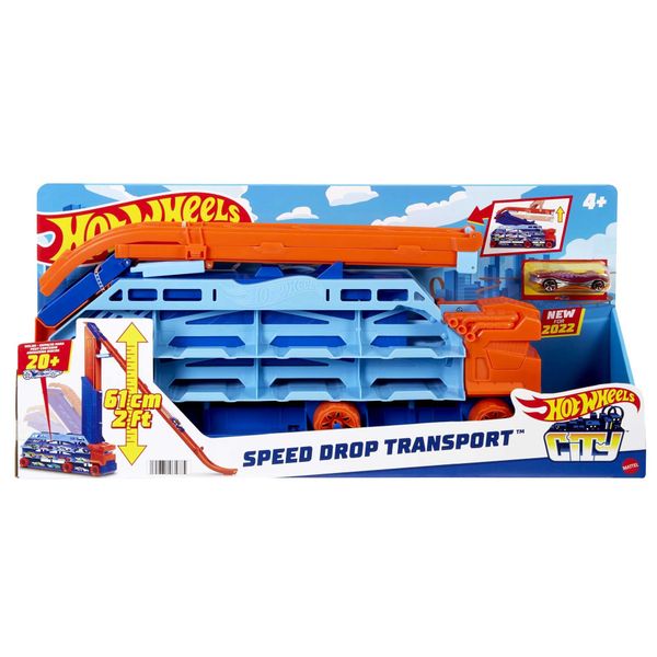 Hot wheels - autotrasportatore a caduta libera, set garage che si trasforma in pista con discesa, 1 macchinina inclusa - Hot Wheels