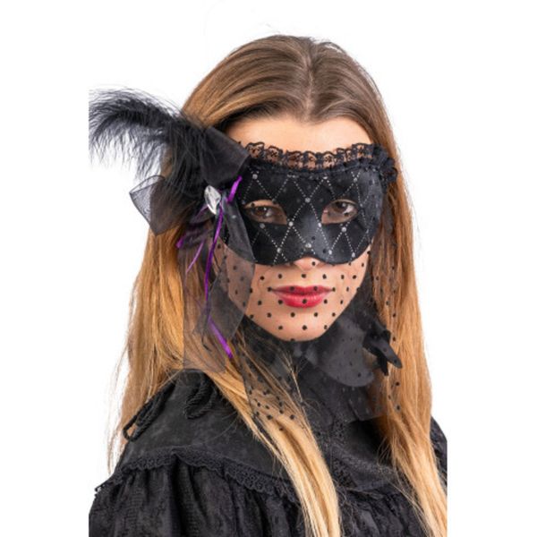 Maschera velluto nero con bautta e decorazioni - CARNIVAL TOYS