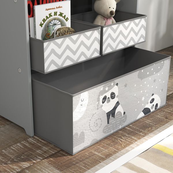 Scaffale portagiochi per bambini con 6 contenitori rimovibili in tessuto, 63x30x66cm, grigio - 