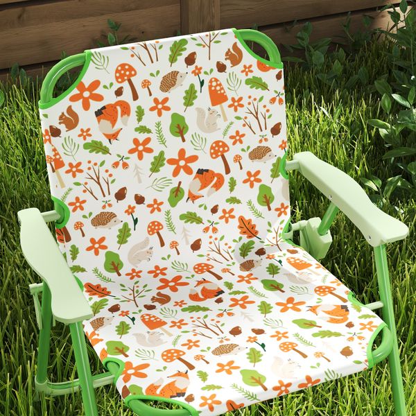 Set da giardino per bambini 2-5 anni con tavolino rotondo, 2 sedie pieghevoli e un ombrellone, verde - 