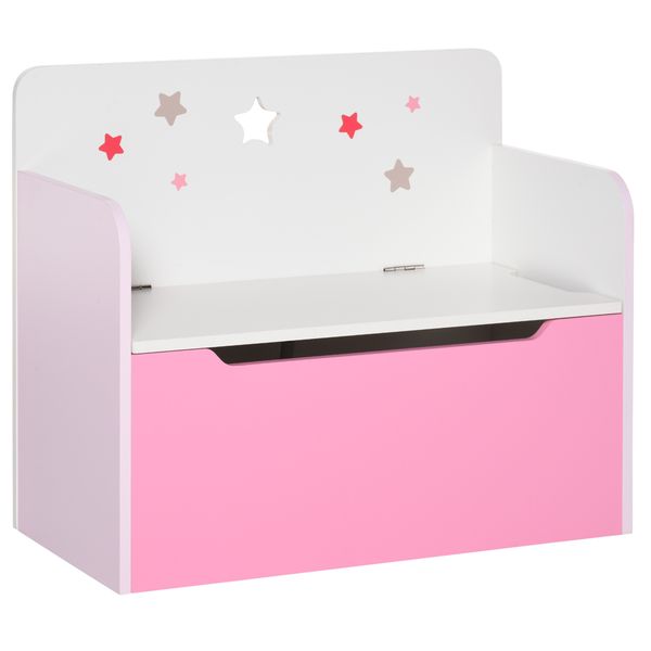 Panca contenitore con schienale in legno per bambini da 3-6 anni, 60x30x50 cm, rosa - 