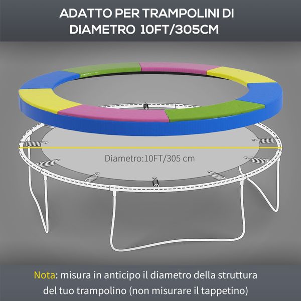 Copertura tappeto elastico ø305x30 cm pieghevole e portatile, in plastica, pe e schiuma, multicolore - 