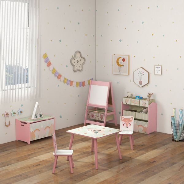 Baule portagiochi per bambini con coperchio e cerniera di sicurezza in mdf, 60x37x39cm, rosa - 