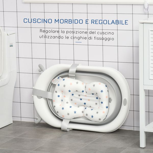 Vaschetta bagnetto pieghevole per bambini 0-3 anni con indicatore di temperatura e cuscino, 81.5x50.5x23.5cm, bianco - 