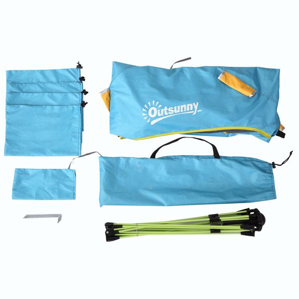 Tenda da spiaggia pop up con porta a cerniera, in poliestere e fibra di vetro, 220x173x120 cm, blu chiaro e giallo - 