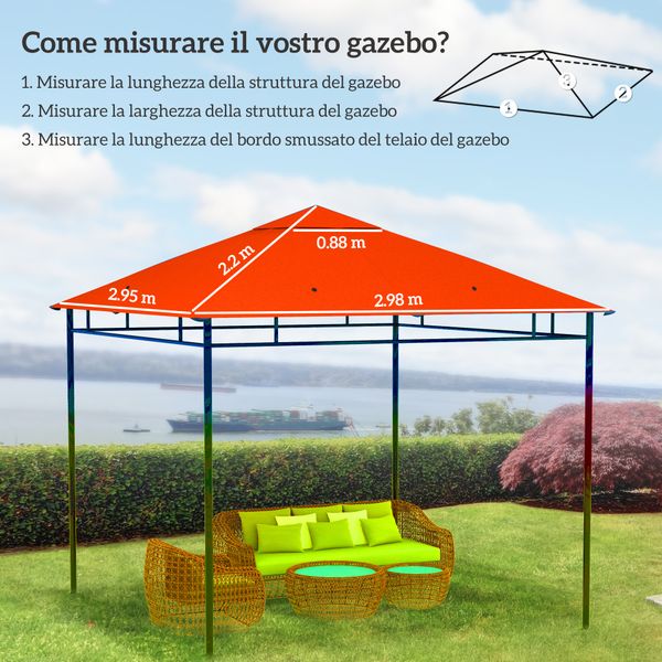 Tetto di ricambio 3x3m arancione per gazebo da giardino in poliestere con fori di ventilazione - 