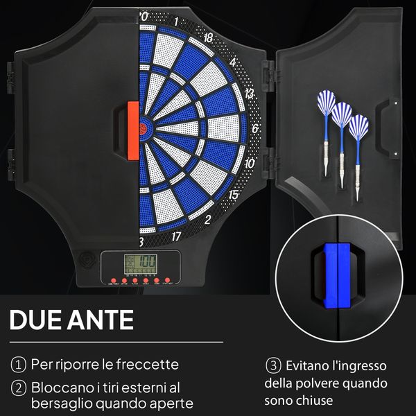 Bersaglio freccette elettronico con 6 freccette e monitor lcd per 31 giochi, 83x45x4 cm, nero e blu - 