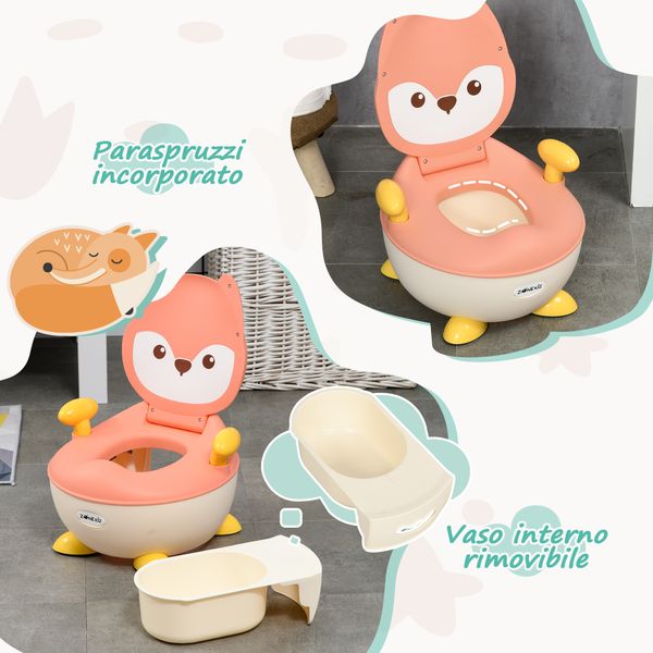 Vasino per bambini con schienale, vaschetta rimovibile e braccioli, età 6 mesi-3 anni, rosa - 