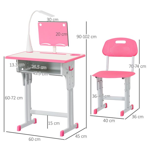 Set scrivania e sedia per bambini 6-12 anni ad altezza regolabili - 