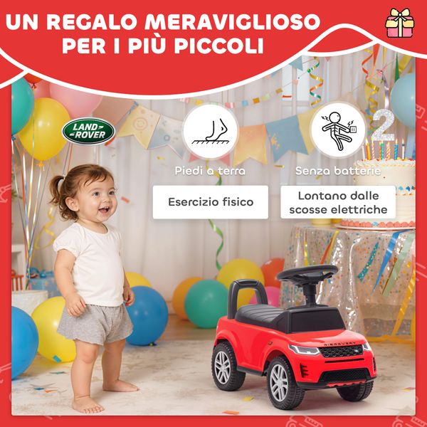 Macchina per bambini licenza land rover con clacson e spazio portaoggetti, 65.5x28x42 cm, rosso - 
