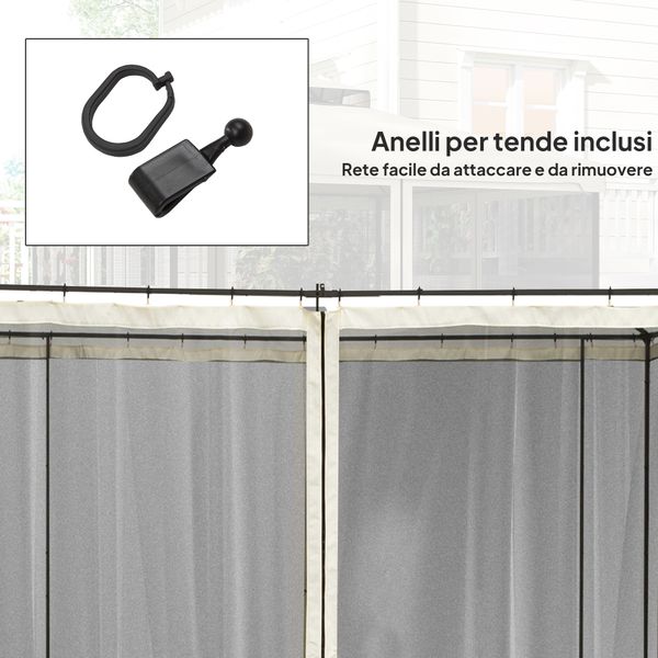 Zanzariera per gazebo tende di ricambio universale con cerniere, 302x207cm - nero e beige - 