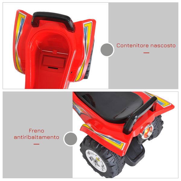 Quad giocattolo per bambini con clacson, musica e luci, 60x38x42 cm, in pp rosso - 