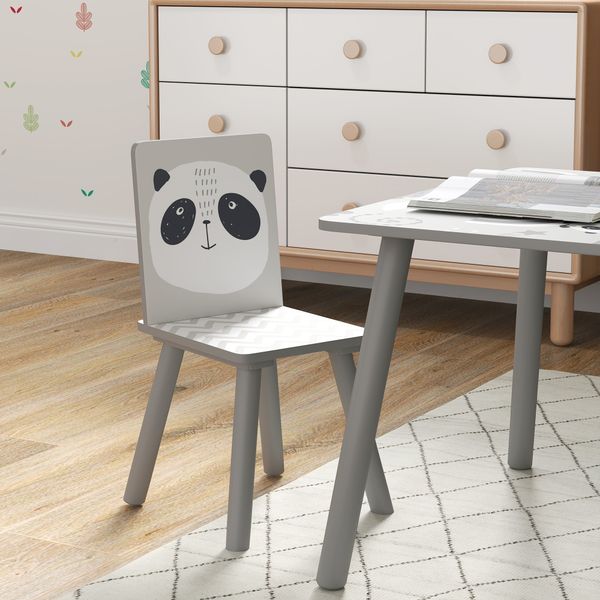 Set tavolino e 2 sedie per bambini 3-8 anni in mdf e legno di pino, grigio - 