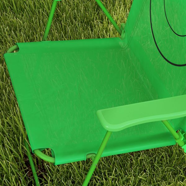 Set tavolo da giardino con 2 sedie pieghevoli, tavolino con sedie da esterno con ombrellone per bambini in metallo e poliestere, verde - 