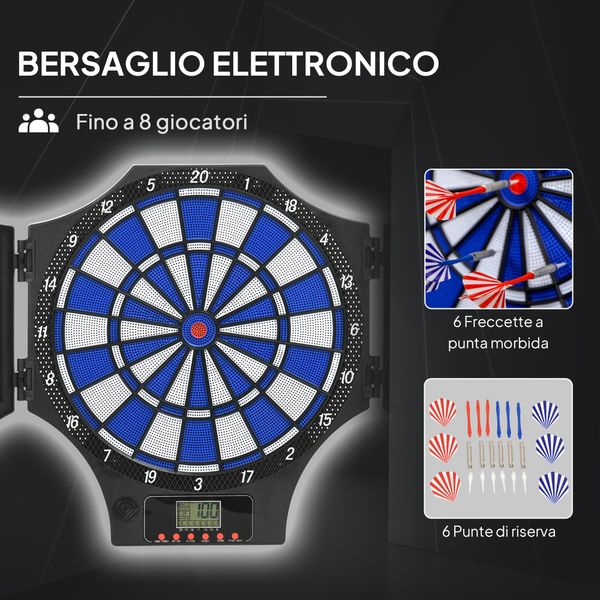 Bersaglio freccette elettronico con 6 freccette e monitor lcd per 31 giochi, 83x45x4 cm, nero e blu - 