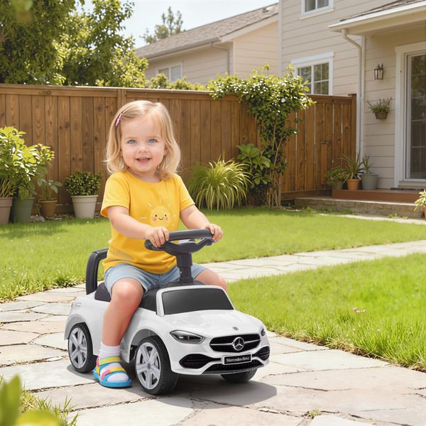 Macchina per bambini licenza mercedes benz con clacson e spazio portaoggetti, 65x28x39 cm, bianco - 