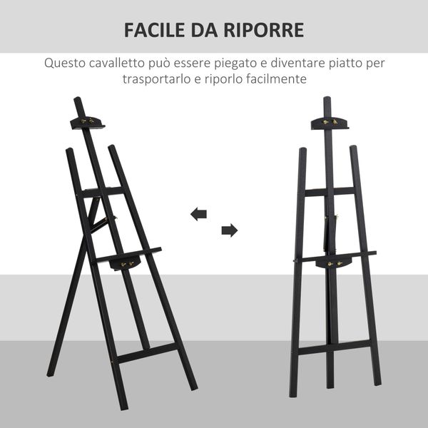 Cavalletto pittura, 135 cm cavalletto treppiede per dipingere su tela, cavalletto in legno di pino regolabile - 