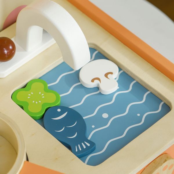 Cucina giocattolo per bambini 3-5 anni con fornello e 12 accessori in legno, multicolore - 