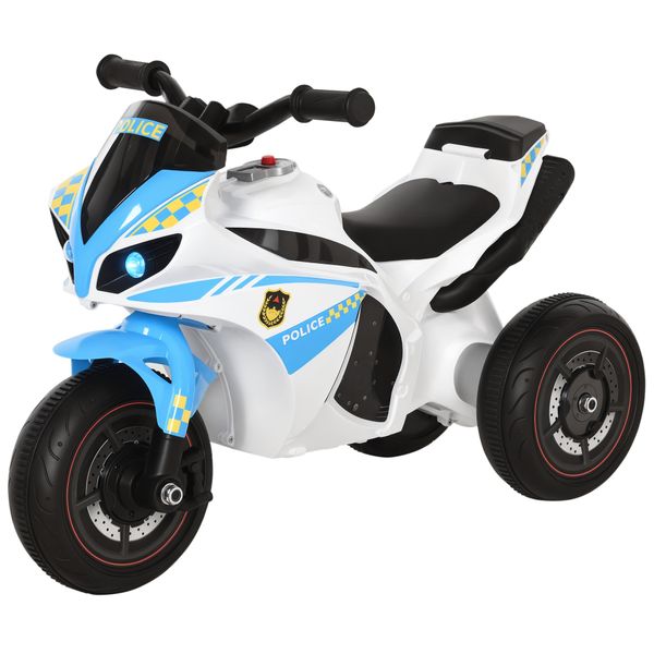 Moto giocattolo cavalcabile a 3 ruote per bambini 18-36 mesi stile polizia con musica e fari, azzurro - 