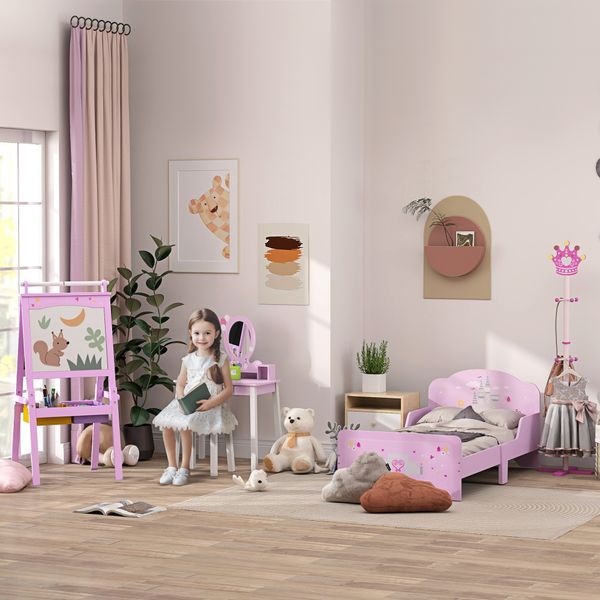 Lavagnetta per bambini in legno rosa con cavalletto 3 in 1: lavagna bianca, nera e con rullo fogli di carta - 