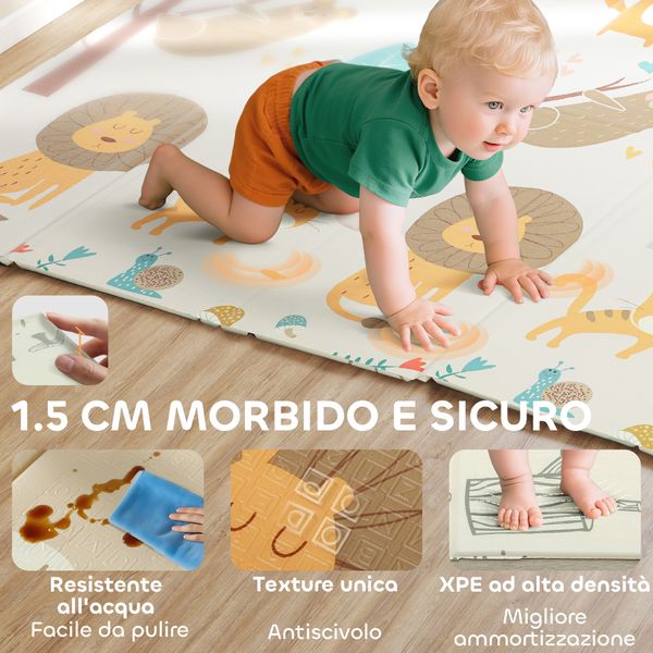 Tappeto per bambini 0-6 anni a tema bosco con superficie impermeabile in xpe multicolore, 196x176x1.5 cm - 