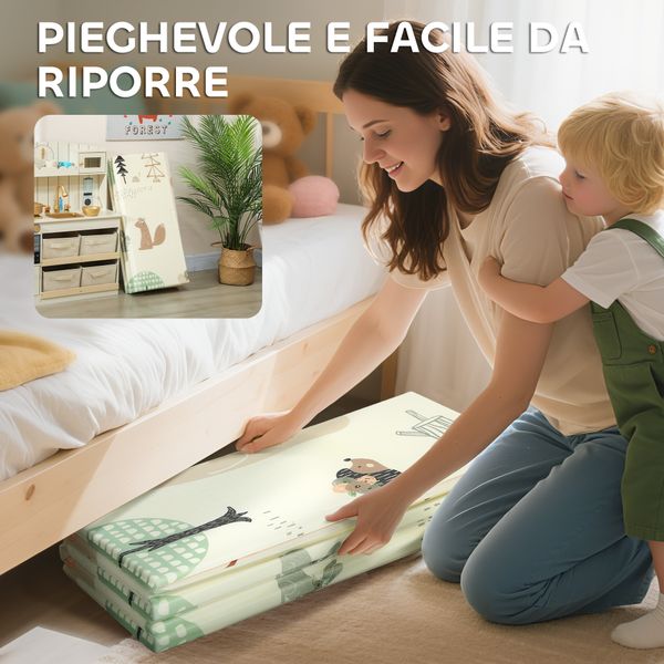 Tappeto per bambini 0-6 anni a tema bosco con superficie impermeabile in xpe multicolore, 196x176x1.5 cm - 