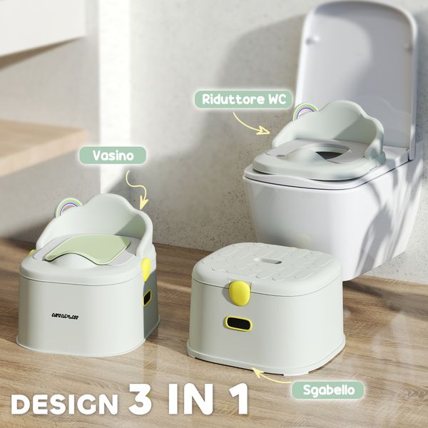 Vasino per bambini 3 in 1 con vaschetta rimovibile e imbottitura, età 6 mesi-6 anni, grigio - 