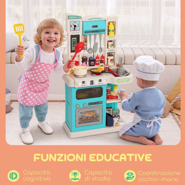 Cucina giocattolo per bambini 3-6 anni con 92 accessori, in pp, pe e abs, 44.5x24x79 cm, verde - 
