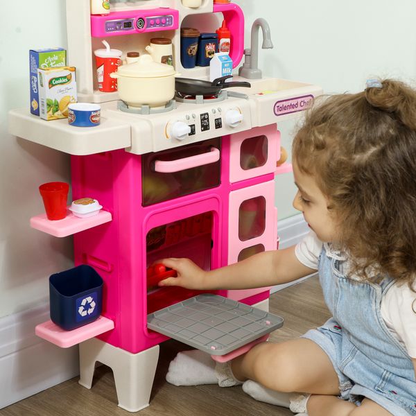 Cucina giocattolo per bambini 3-6 anni con 104 accessori, in pp, pe e abs, 52.5x22x100 cm, rosa - 