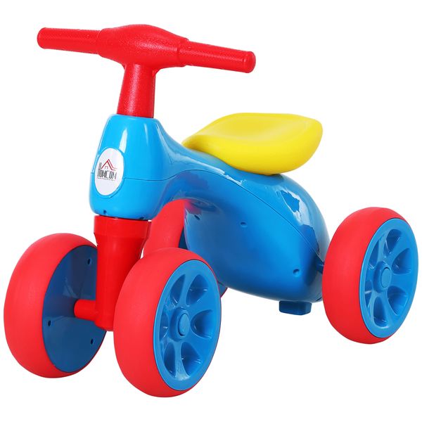 Bicicletta equilibrio senza pedali giochi con 4 ruote per bambini da 18-36 mesi blu e rosso 57cm x 33.5cm x 42.5cm - 