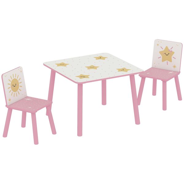 Set arredo cameretta con tavolo e 2 sedie, altezza adatta per bambini da 3-8 anni con fantasia a stelle, rosa - 