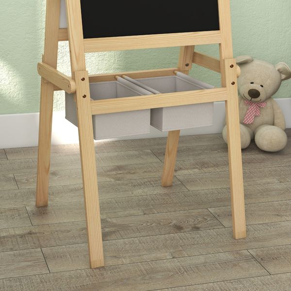 Lavagna per bambini con cavalletto 3 in 1 e cestini, età 3-6 anni, 58x50.5x109cm, color legno - 