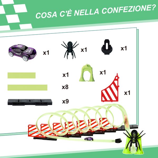 Pista per macchinine con effetti luminosi e automobilina, per bambini da 3-6 anni, 86x67x21cm - 